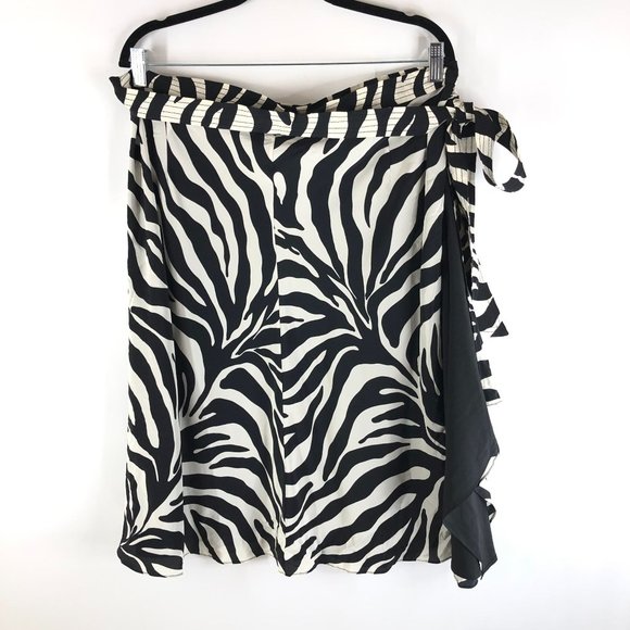 Pari Passu Womens Silk Wrap Skirt Zebra Stripe Tie Waist Black White Size 3 - Picture 2 of 4